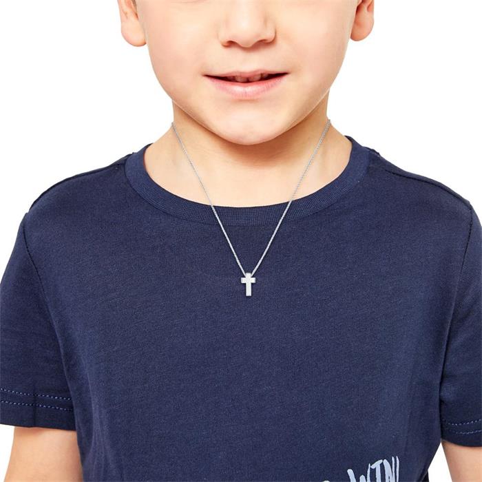 Engravable stainless steel necklace with cross pendant for boys