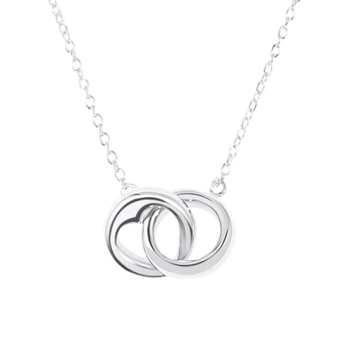 Ladies necklace circle with heart in sterling silver