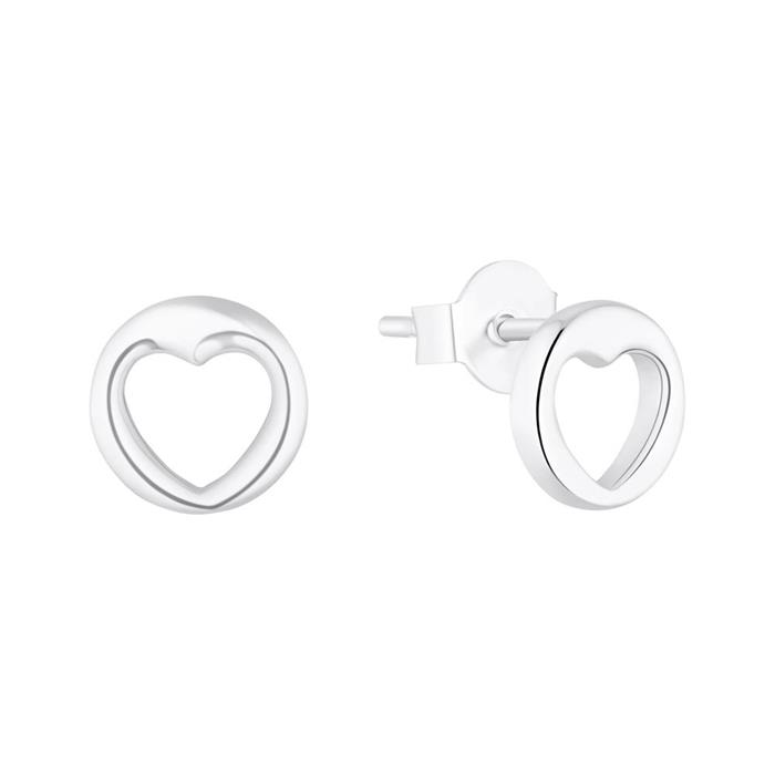 Ladies ear studs circle with heart in 925 sterling silver