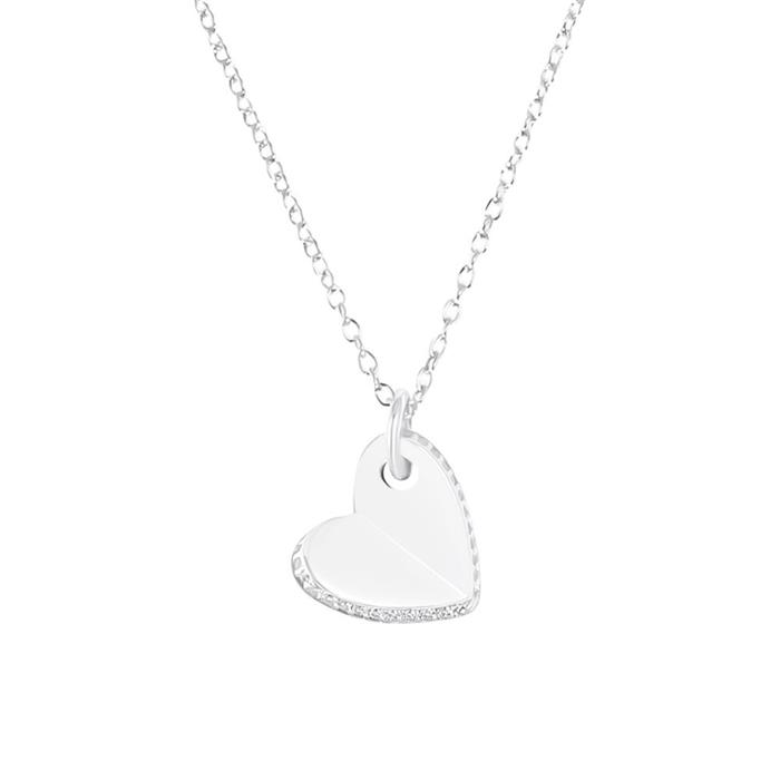 Necklace with heart pendant in sterling silver, zirconia