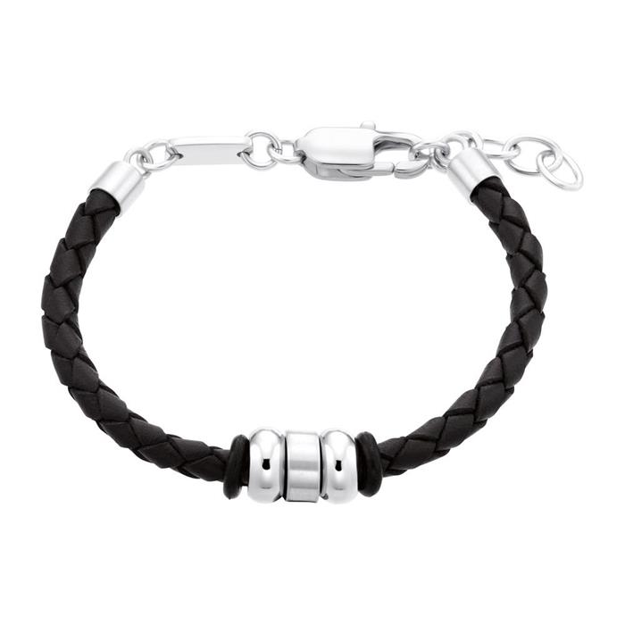 Bracelet for boys in leather and stainless steel
