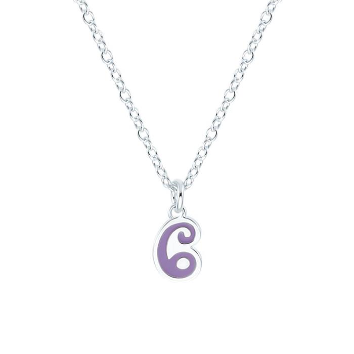 Necklace with pendant number 6 in 925 sterling silver, enamel