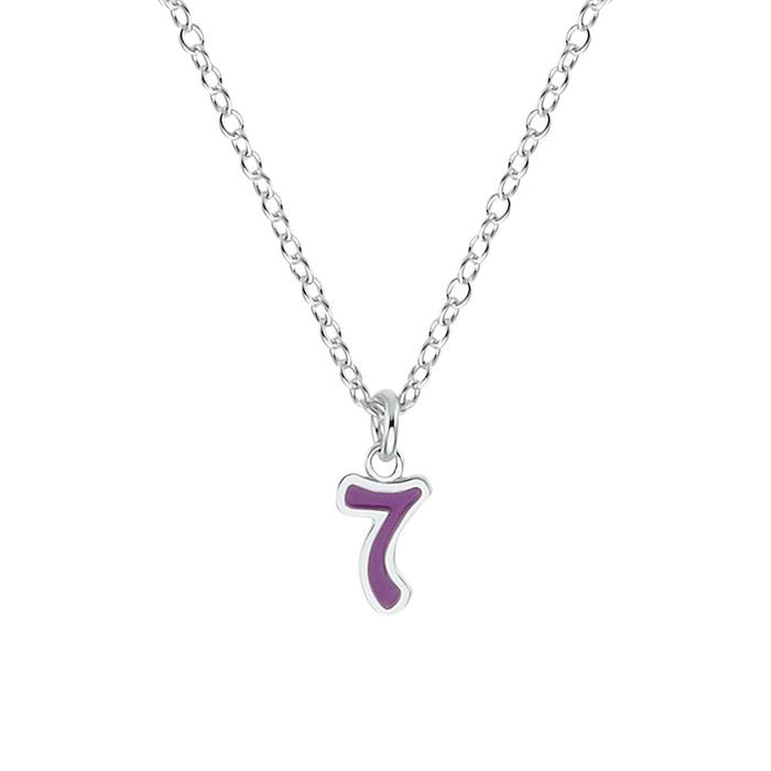 Children's necklace number 7 in 925 sterling silver, enamel, purple