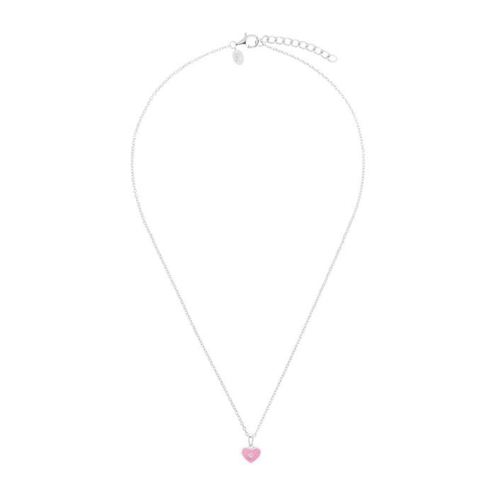 Heart necklace for children in 925 silver and enamel, pink