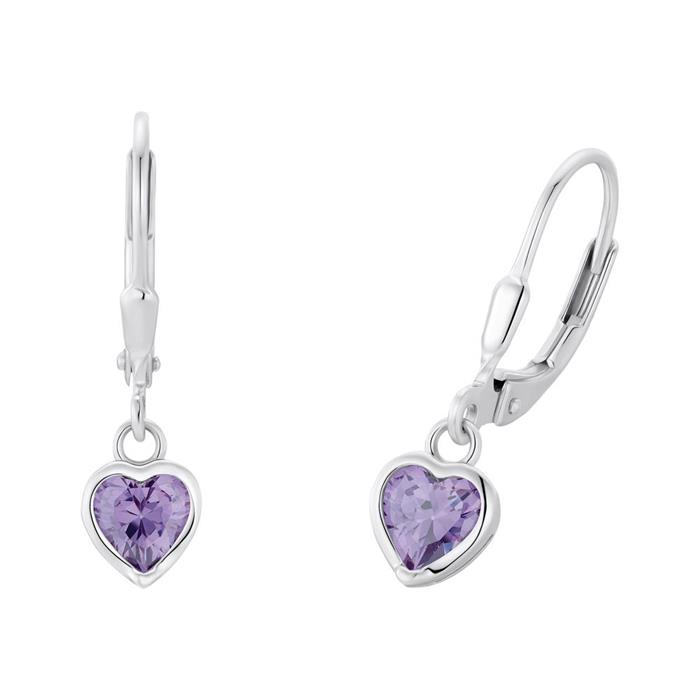 925 sterling silver hoop earrings for children with heart pendants