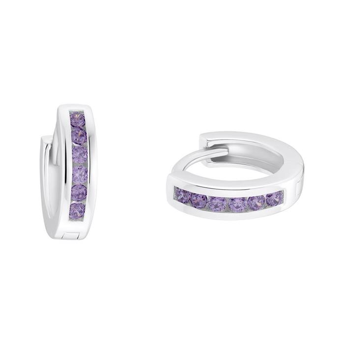 925 sterling silver hoop earrings for children with purple crystals