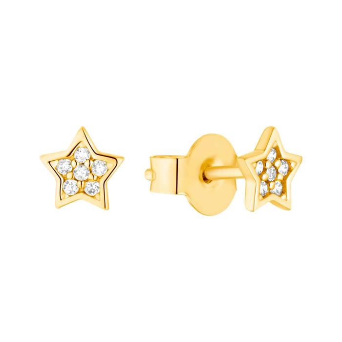 Star stud earrings for children in 925 sterling silver, gold plated