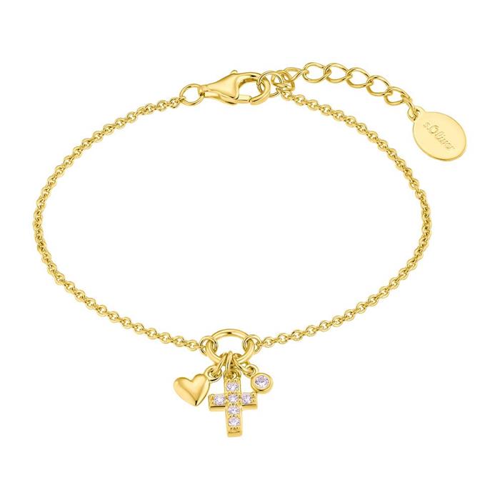 Pulsera de ni&#xF1;a con cruz de plata 925 ba&#xF1;ada en oro