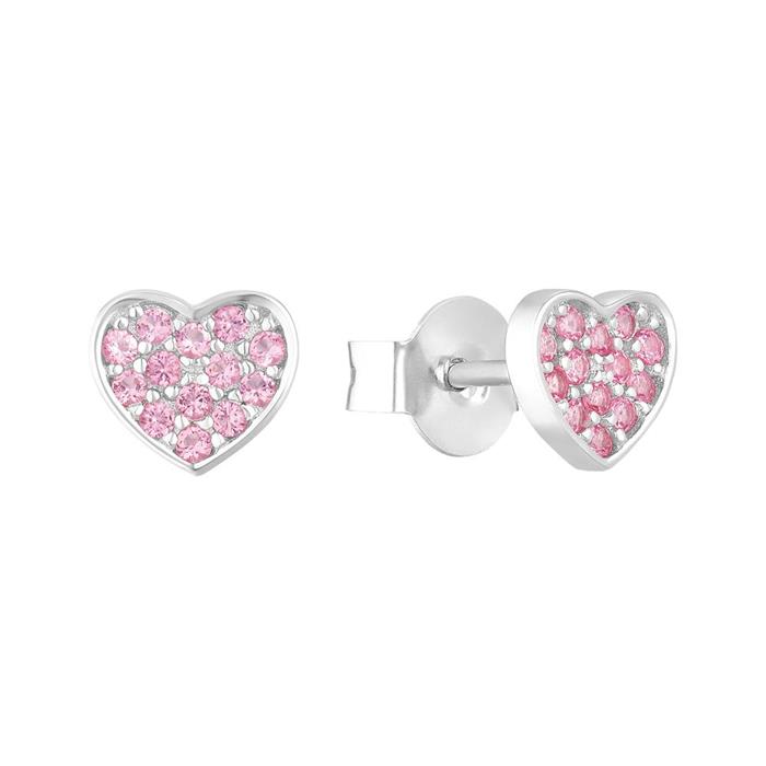 Girls stud earrings in 925 silver, pink zirconia
