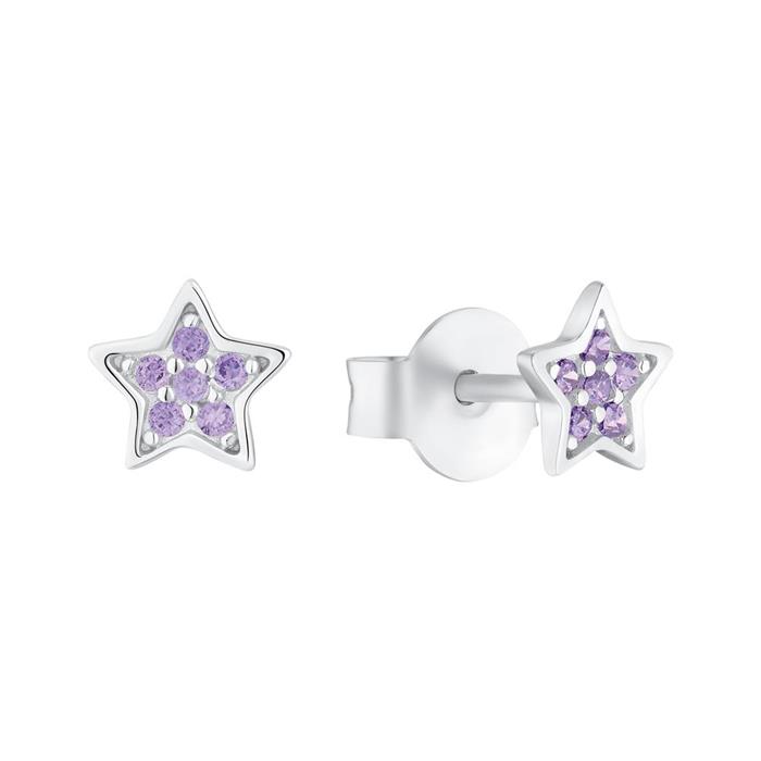 Pendientes de plata 925 estrellas para niñas, circonita