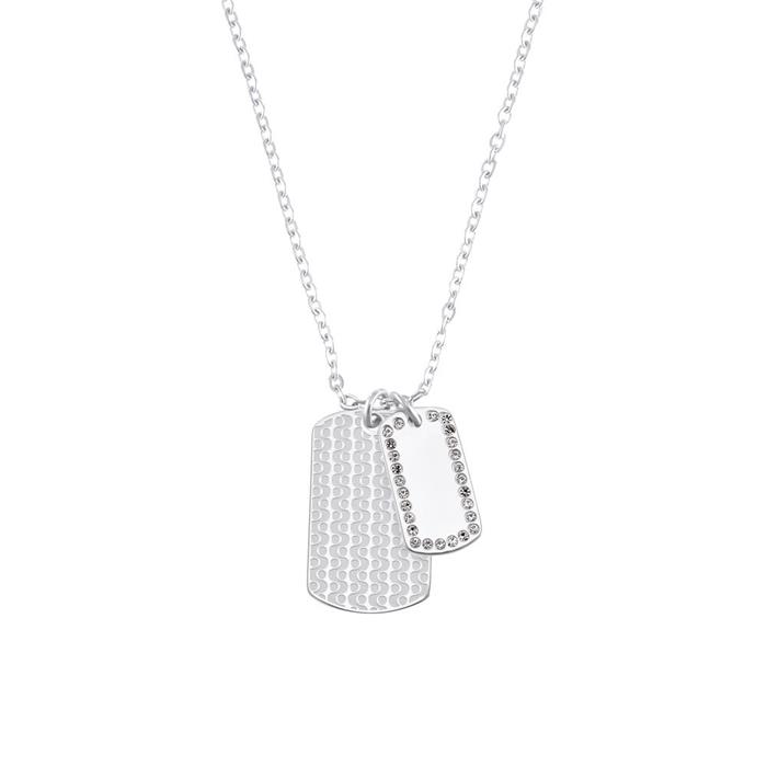 Dog tag engravable necklace for ladies in stainless steel, cubic zirconia
