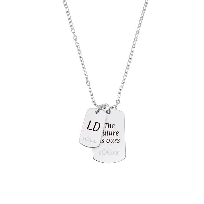 Dog tag engravable necklace for ladies in stainless steel, cubic zirconia