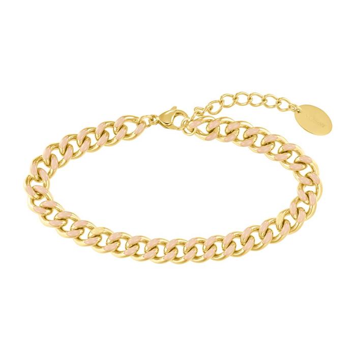 Ladies curb chain bracelet in stainless steel, IP gold, enamel