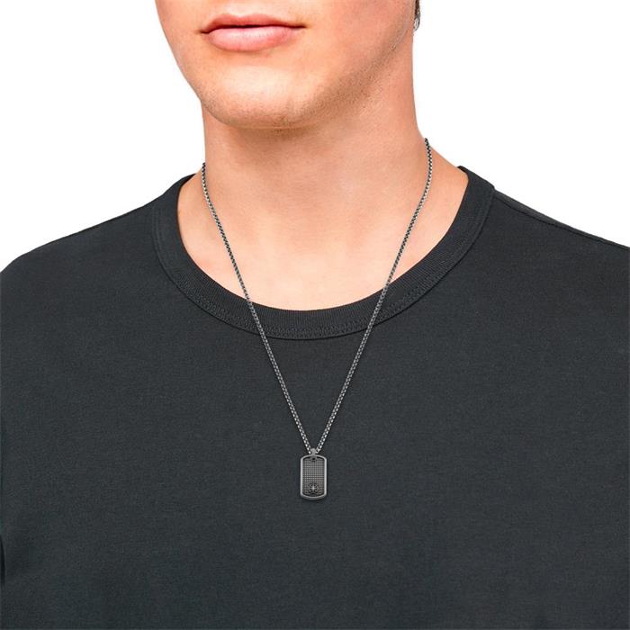 Cadena con placa de identificación de acero inoxidable para hombre, metal de cañón