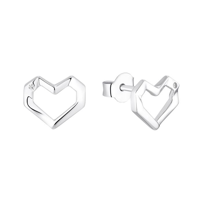 Stud earrings for ladies in sterling silver with heart motif