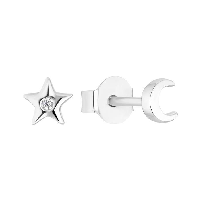 Children's ear studs moon and star in sterling silver