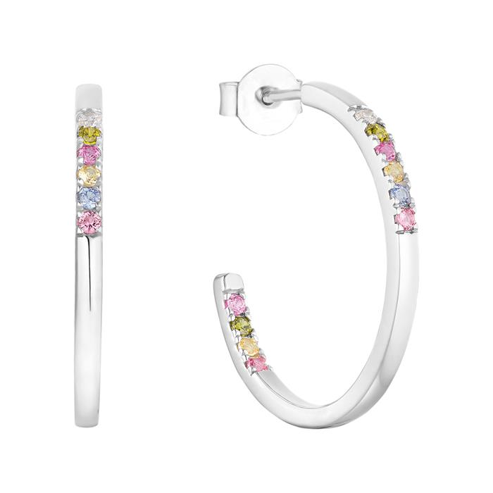 Creoles for ladies in sterling silver with cubic zirconia, coloured