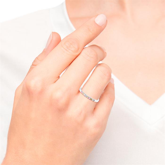 Ladies' ring in sterling silver, zirconia, pastel-coloured