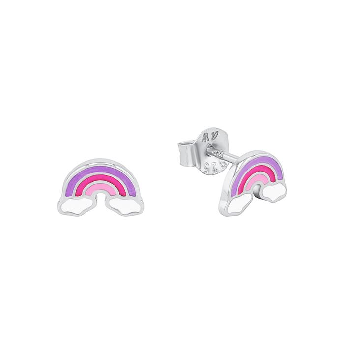 Girls rainbow stud earrings in 925 silver, enamel