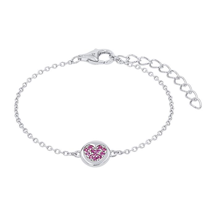 Bracelet for girls with heart in 925 silver, zirconia