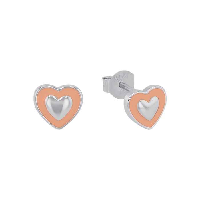Heart stud earrings for girls in 925 Sterling silver, enamel