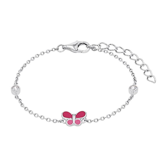 Girls bracelet butterfly in 925 silver, enamel