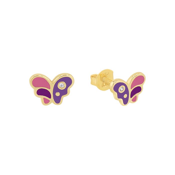 Butterfly stud earrings in sterling silver, gold-plated