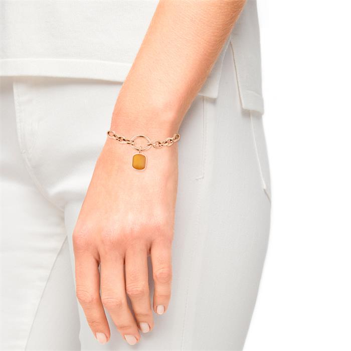 Chunky bracelet for ladies, stainless steel, rose, engravable