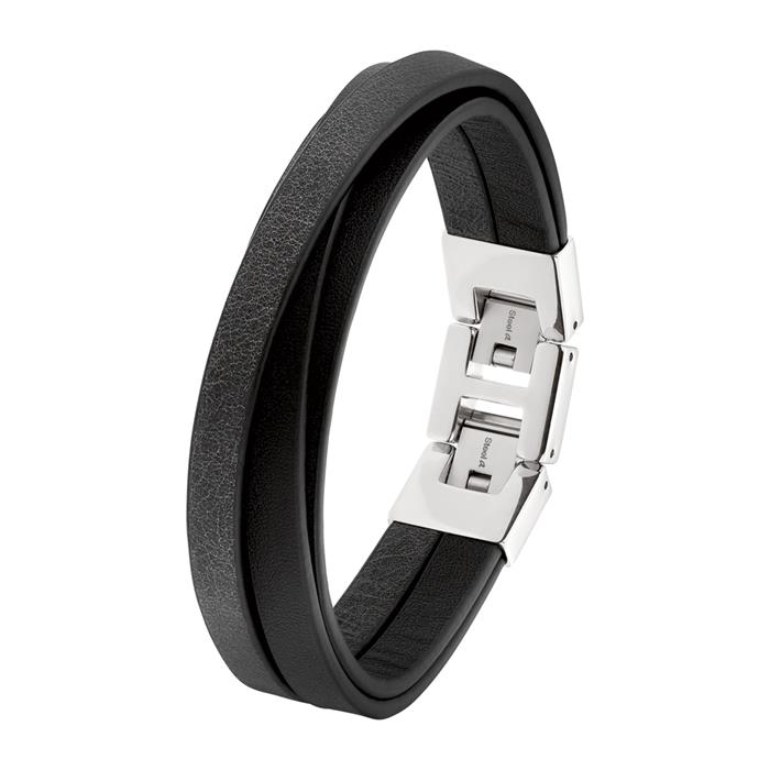 Black leather bracelet for men