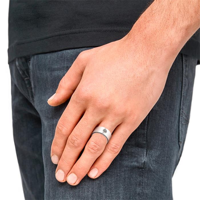 Engravable stainless steel compass ring for men