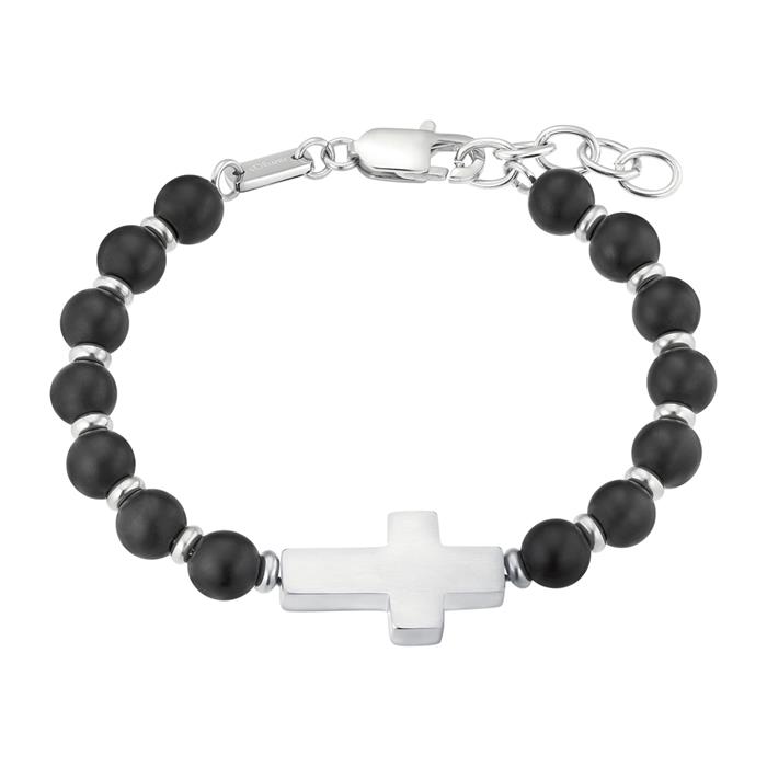 Pulsera de ágata para hombre con cruz grabable