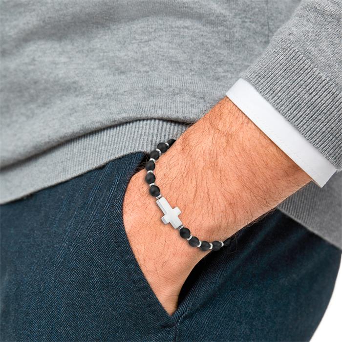 Agate bracelet for men with engravable cross