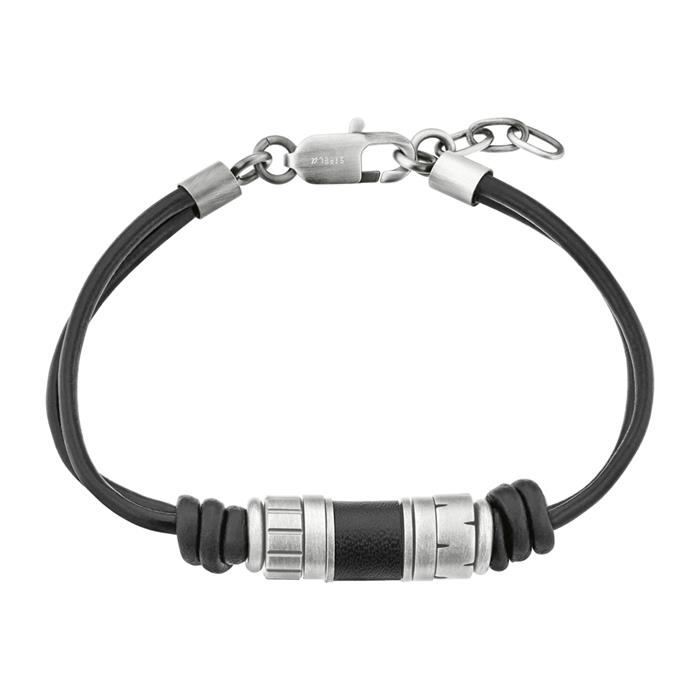 Leather bracelet for men with stainless steel elements