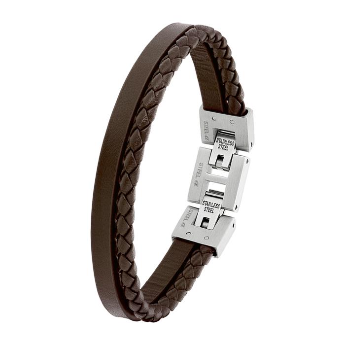 Double-row leather bracelet for children, brown