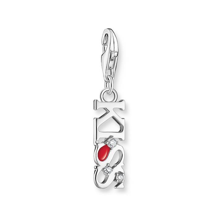 KISS charm pendant in sterling silver with zirconia
