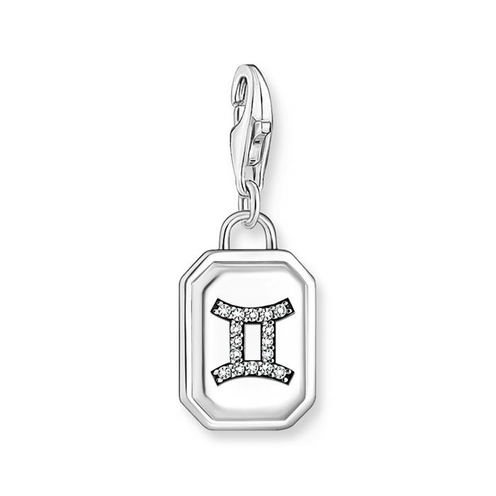 Gemini charm pendant in 925 silver, zirconia