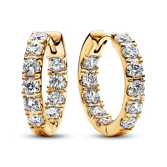 Ladies hoop earrings moments with zirconia, gold-plated