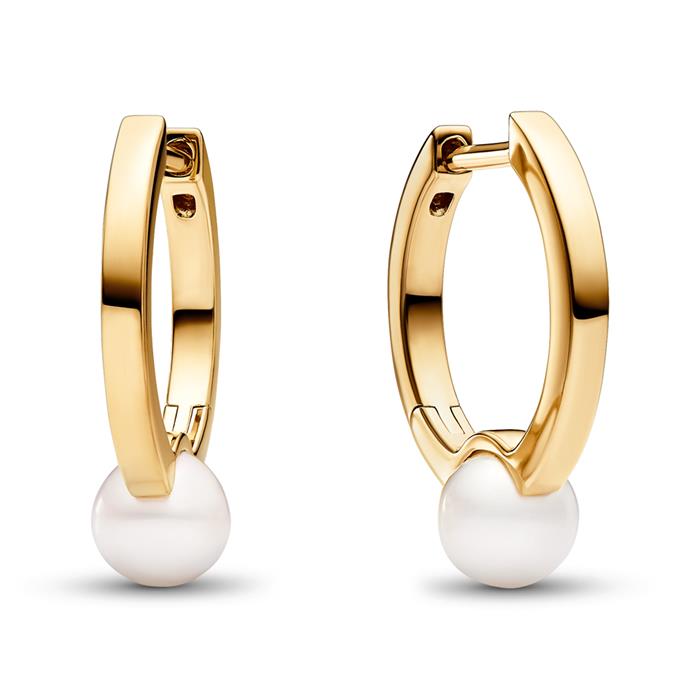 Gold-plated ladies' hoop earrings with pearl, Timeless