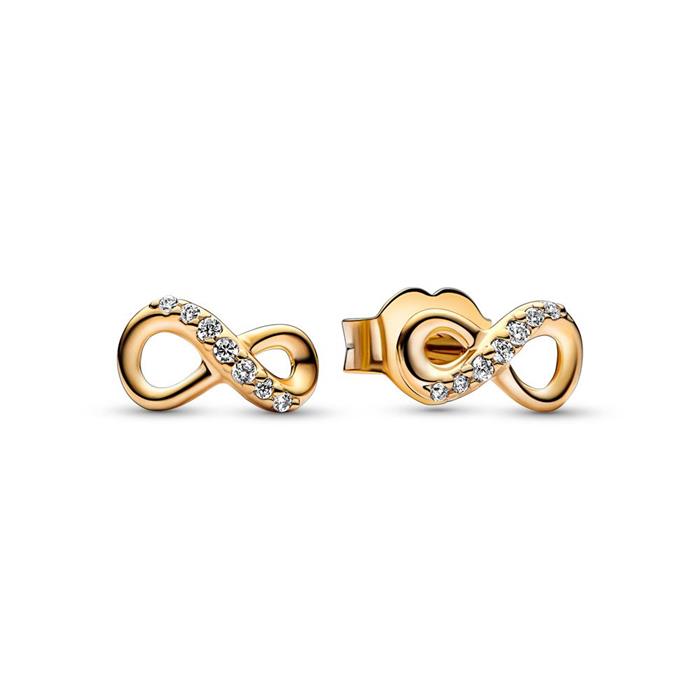 Ladies infinity stud earrings, gold-plated