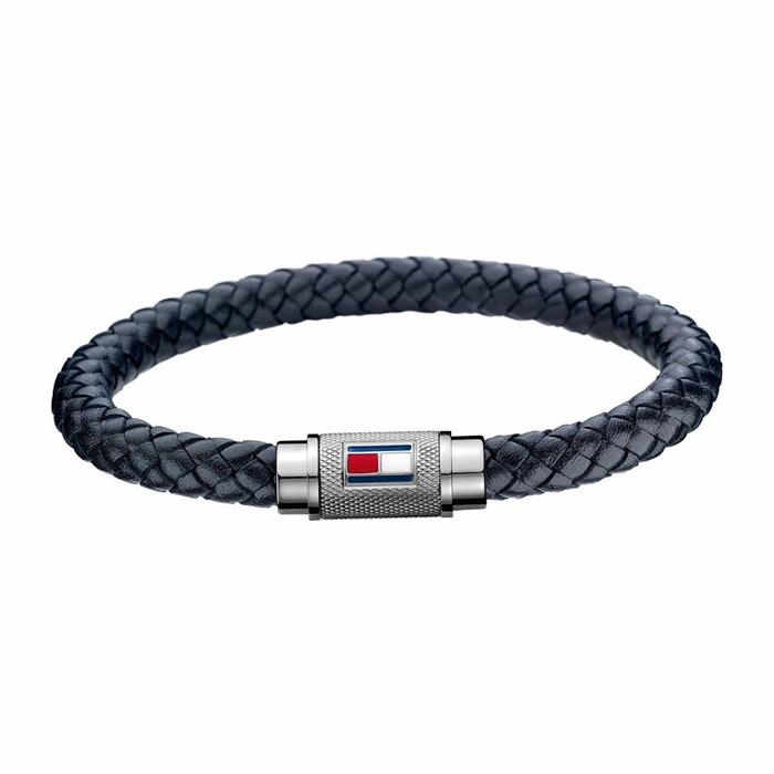 Leather bracelet dark blue