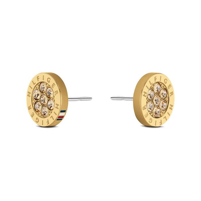 Ladies stud earrings crystal family in stainless steel, IP gold