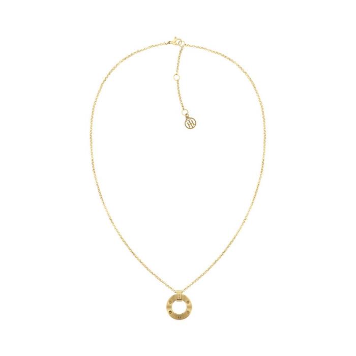 Ladies necklace with circle pendant in gold-plated stainless steel