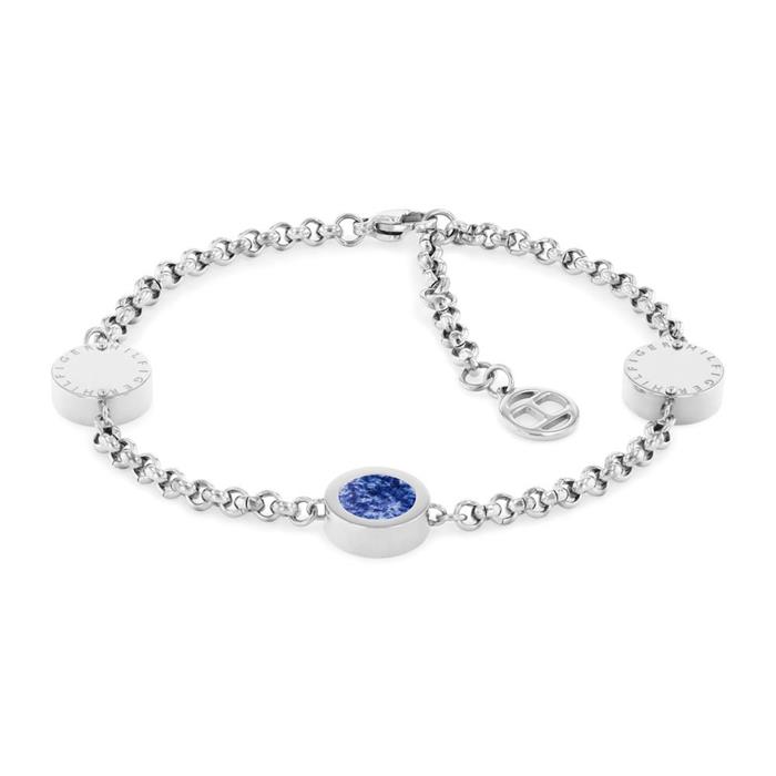 Pulsera grabada de acero inoxidable para mujer con sodalita