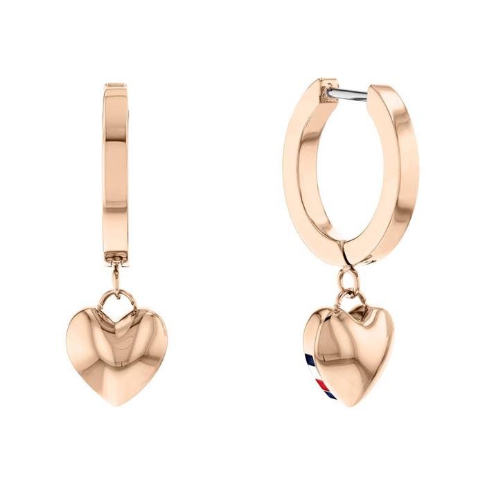 Ladies heart creoles in rose gold-plated stainless steel