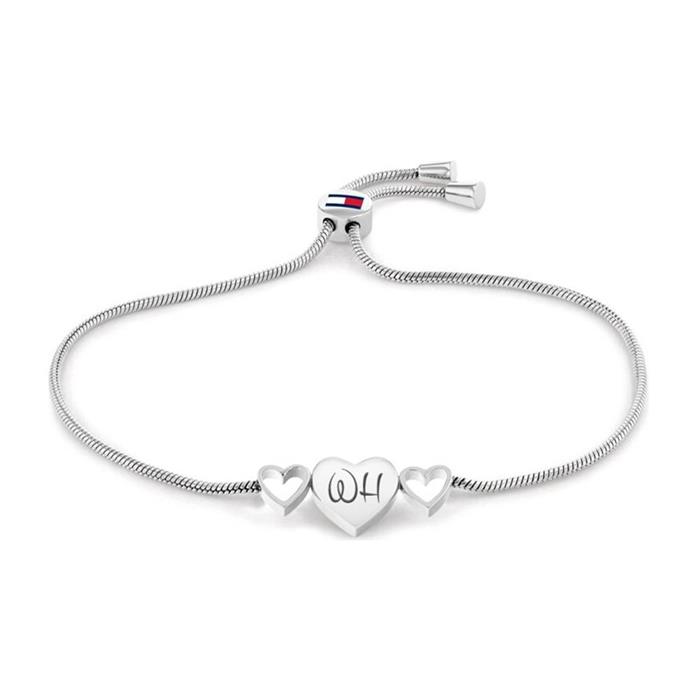 Pulsera corazón de acero inoxidable para mujer, grabable