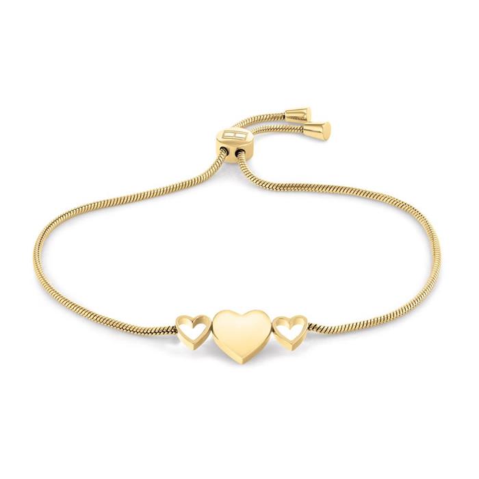 Pulsera de acero con grabado de corazones para mujer, dorada