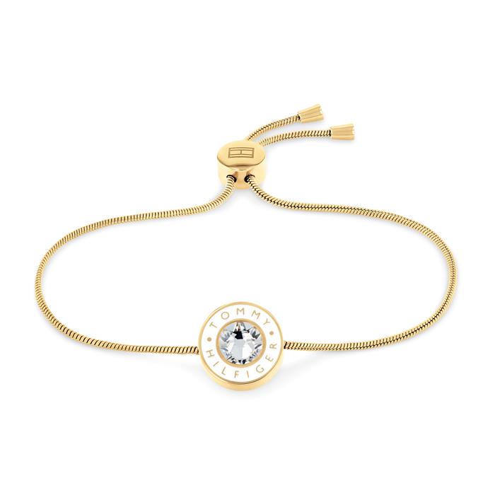 Engraved bracelet with crystal, enamel, stainless steel, IP gold