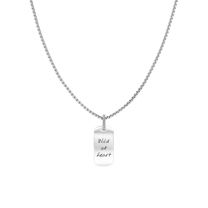 Ladies' necklace with ID tag, stainless steel, crystals, engravable