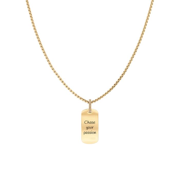 Cadena para mujer con etiqueta identificativa grabable, acero inoxidable, oro IP