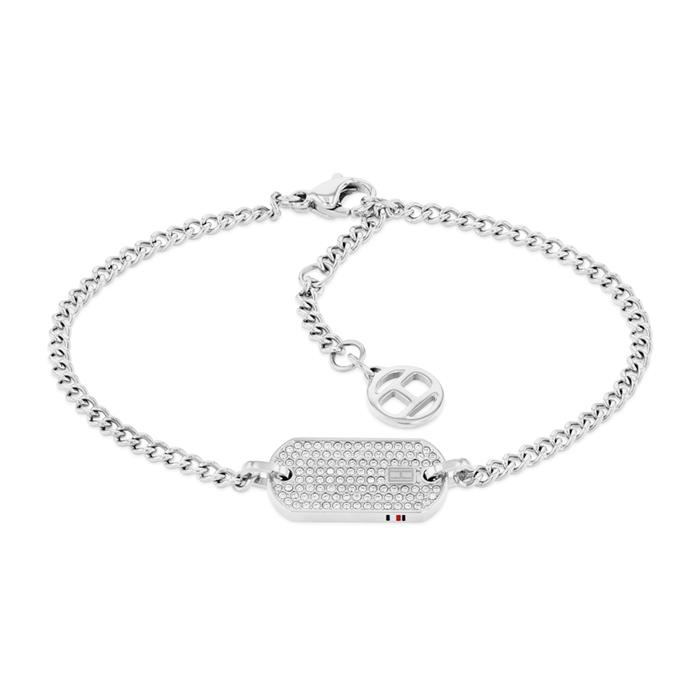 Bracelet for ladies with ID tag in stainless steel, crystals